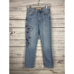 Joe’s Jeans The Smith High Rise Straight Ankle Jean 24 Light Wash Embroidered